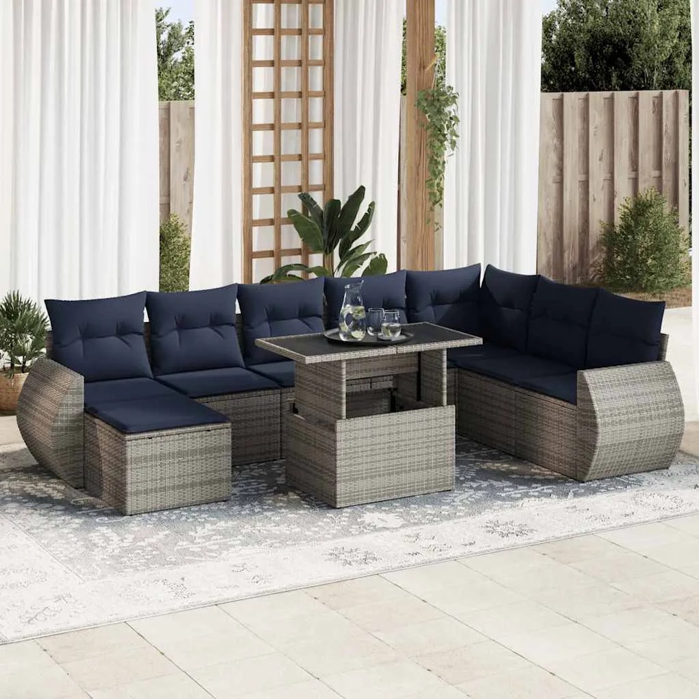 11 pcs conjunto sofás de jardim c/ almofadões vime PE/acácia