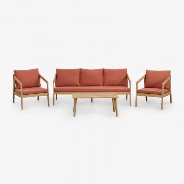 Conjunto De Jardim Com Sofá De 3 Lugares, 2 Poltronas E Mesa De Centro Em Madeira De Acácia E Corda Trançada Kaela Telha Vermelha & - Sklum