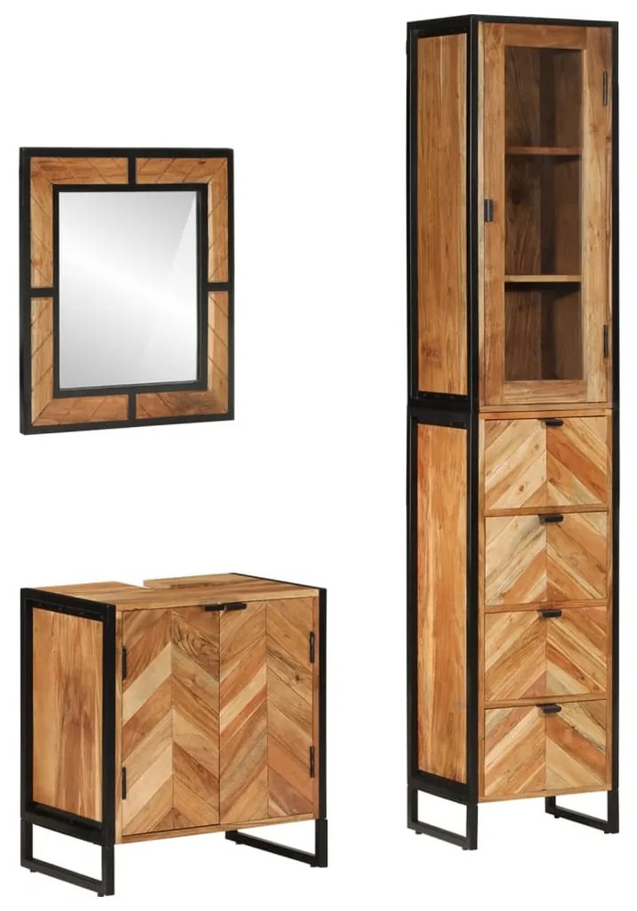 vidaXL 3 pcs conj. móveis p/ casa de banho ferro e acácia maciça