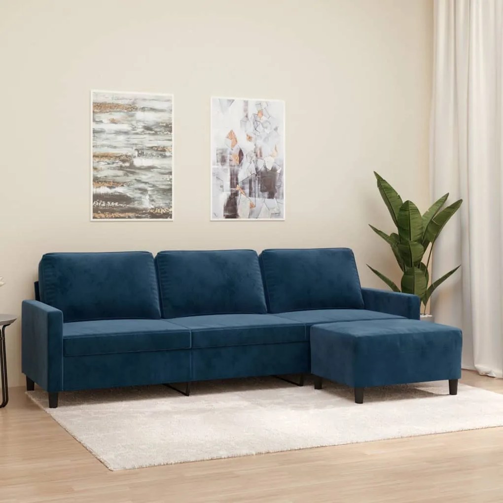 vidaXL Sofá de 3 lugares com apoio de pés 210 cm veludo azul