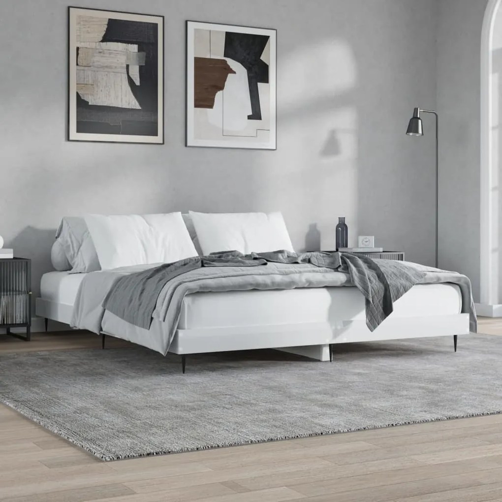 Estrutura de cama 150x200 cm derivados madeira branco brilhante