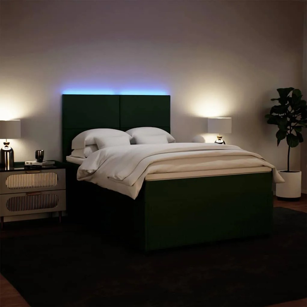 Cama com molas/colchão 140x200 cm veludo verde-escuro
