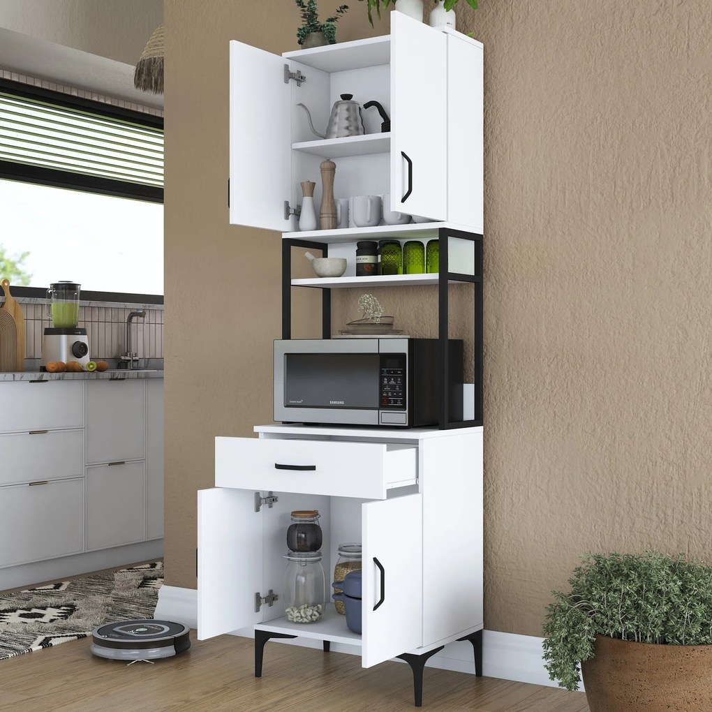 Armário Alto de Cozinha "Etna" - Branco - 60x198.6x25cm - Design Moder