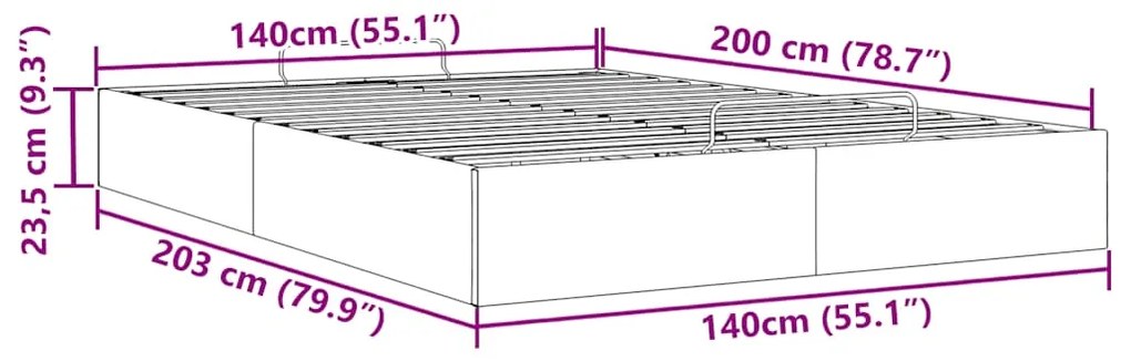 Estrutura de cama otomana sem colchão 140x200 cm preto