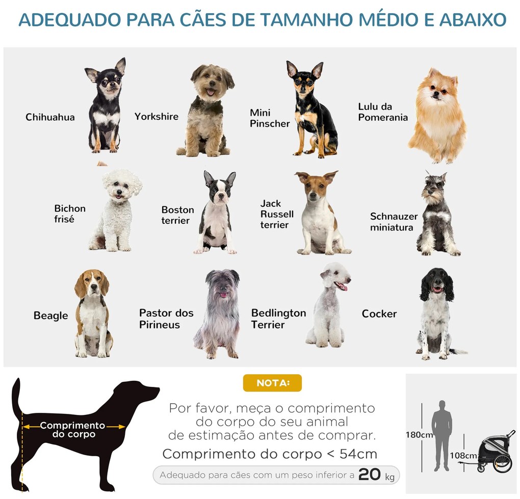 PawHut Reboque de Bicicleta para Cães 2 em 1 Transporte para Animais d