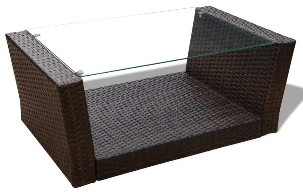 4 pcs conjunto lounge jardim c/ almofadões vime PE castanho