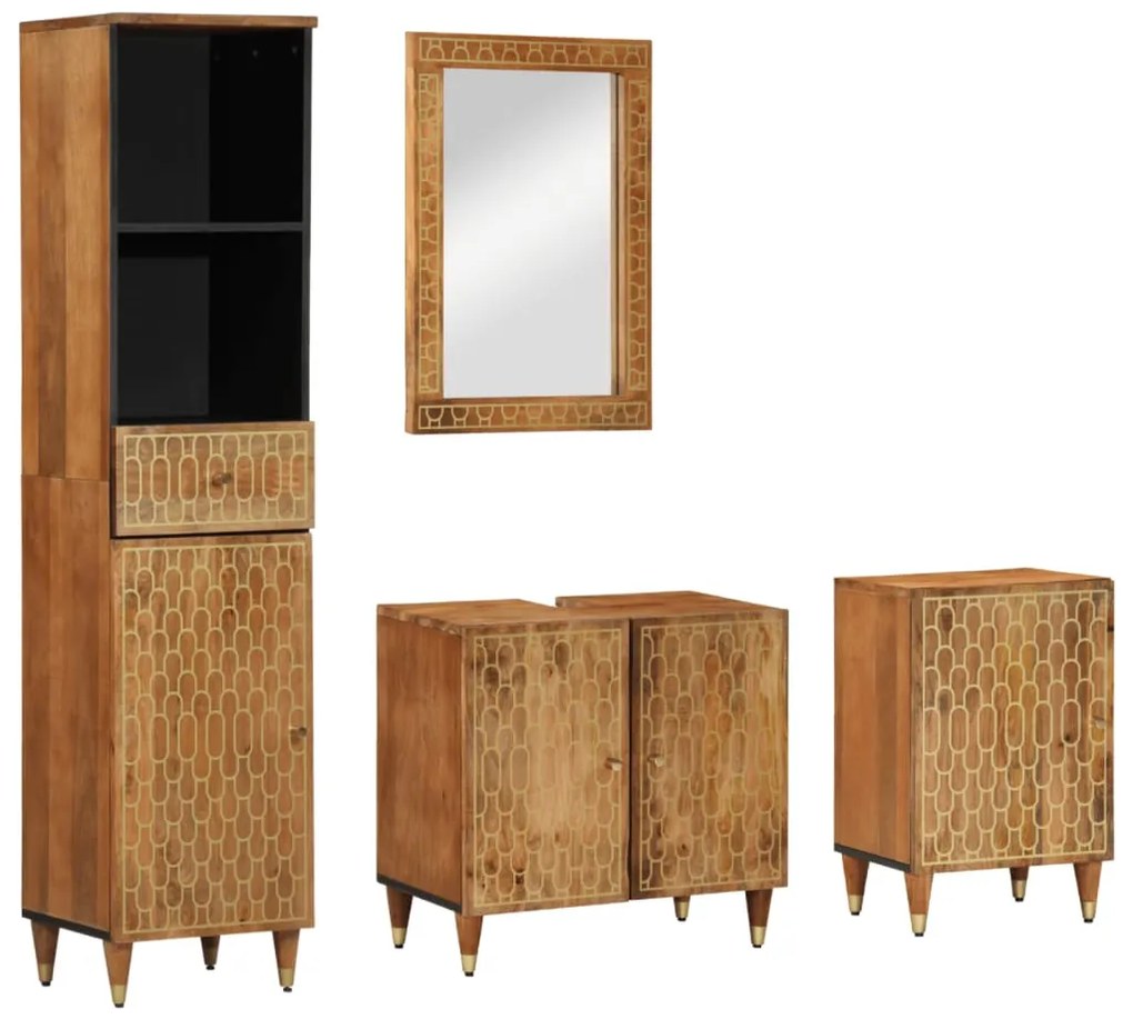 vidaXL 4 pcs conj. móveis p/ casa de banho madeira de mangueira maciça