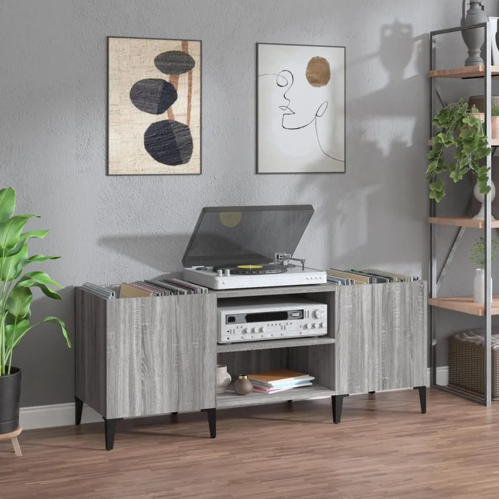 vidaXL Armário p/ discos 121x38x48cm derivados madeira cinzento sonoma