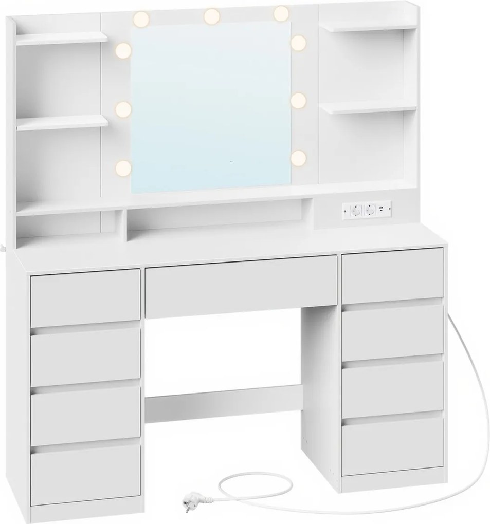 Toucador com espelho e iluminação com estação de carregamento 40 x 107 x 144 cm branco