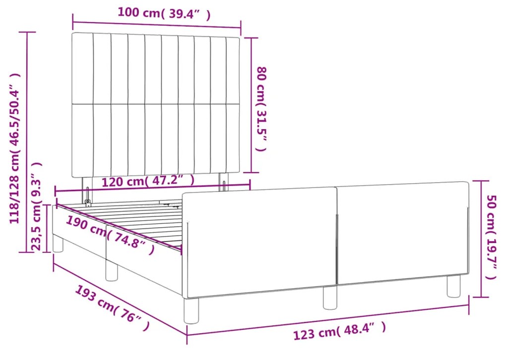 Estrutura de cama sem colchão cinza escuro 120x190 cm tecido