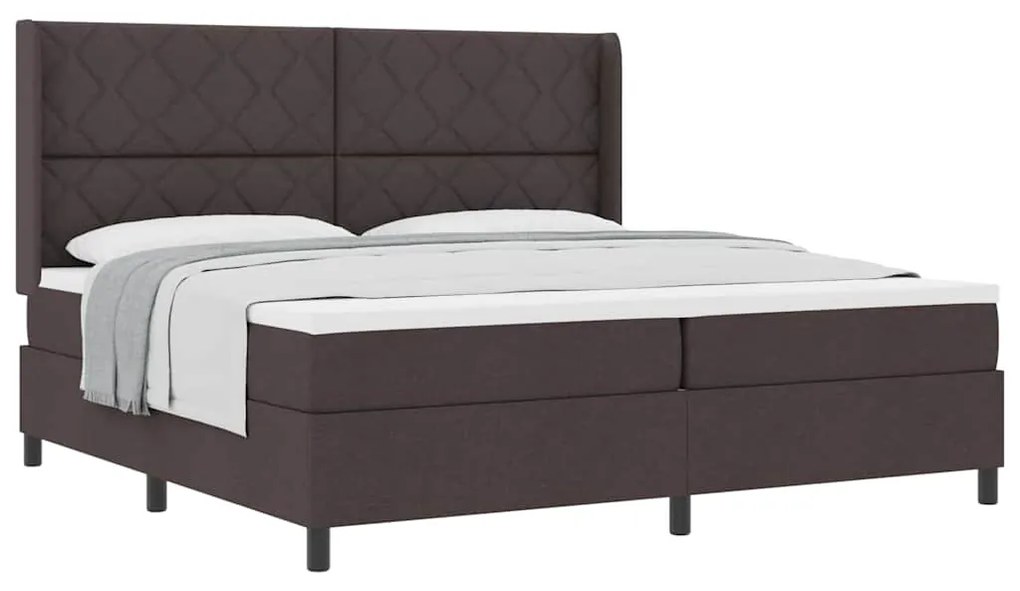 Cama Box com Colchão Castanho Escuro 200x200 cm de Tecido