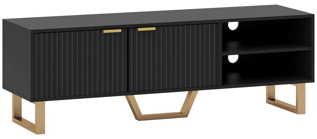 HOMCOM Móvel de TV rack de TV para televisores até 70 polegadas - 2 portas caneladas, compartimento aberto e passa-cabos | Aosom Portugal