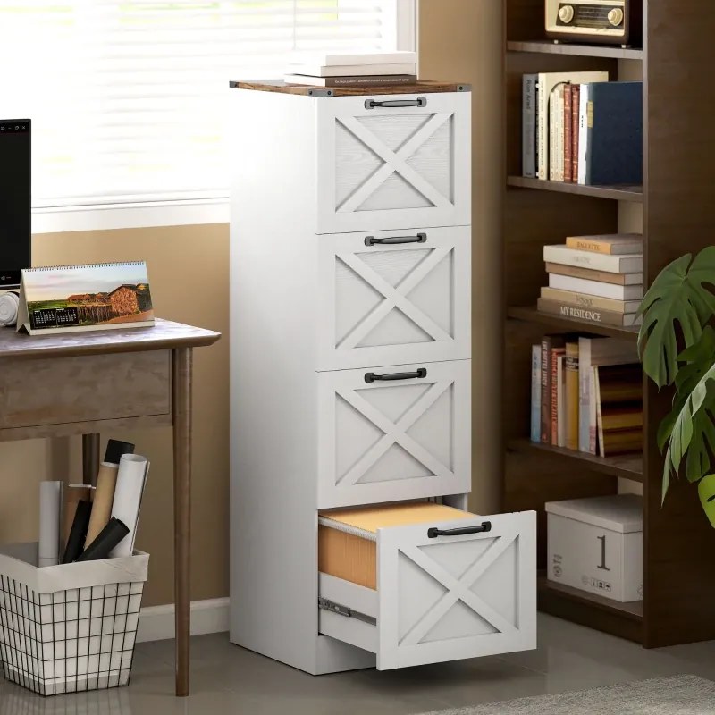 Móvel arquivo para Escritório 40x40x131 cm com 4 Gavetas com Trilho Suspenso para A4 e Carta  Branco