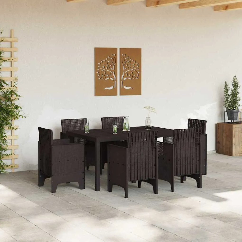 Conjunto de Jantar ao Ar Livre 7 pcs Castanho Rattan Plástico