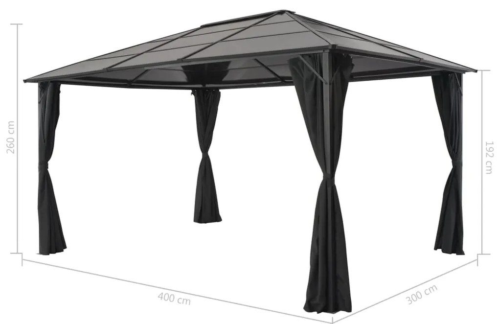 Gazebo com cortinas alumínio 4x3x2,6 m preto