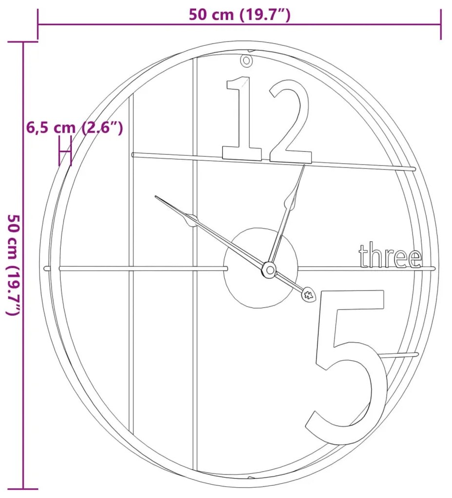 Relógio de parede Ø50 cm ferro preto