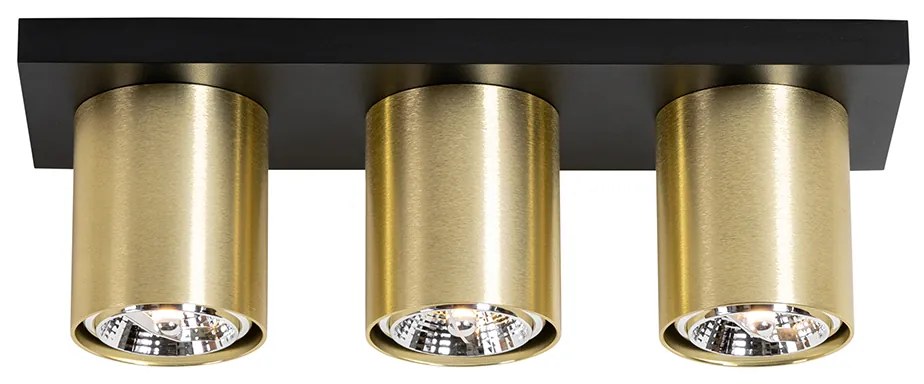 Candeeiro de teto moderno preto com dourado 3-luzes - Tubo Moderno