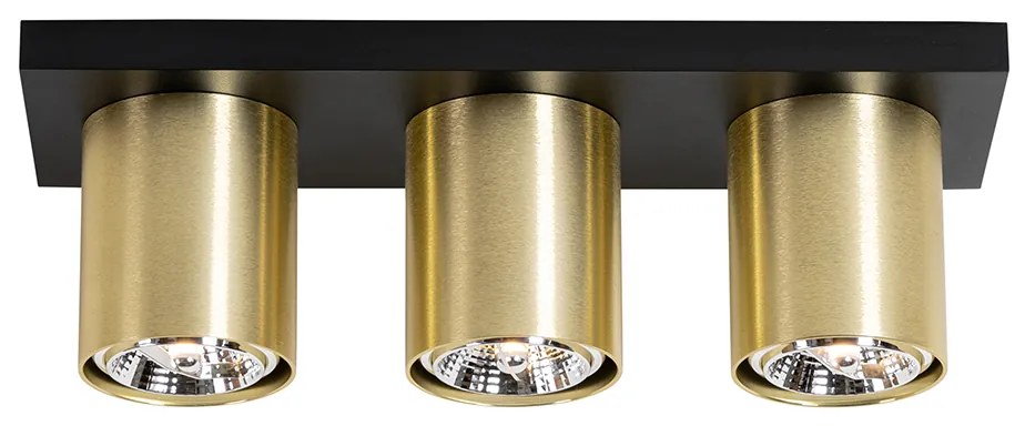 Spot de teto moderno preto com 3 luzes dourado - Tubo Moderno