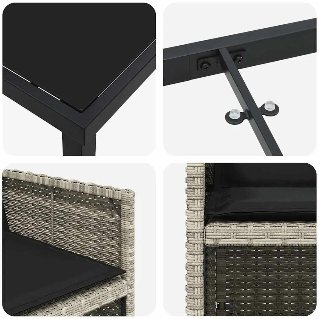 Conjunto de Jantar de Jardim com 5 peças e almofadas cinza claro em ra