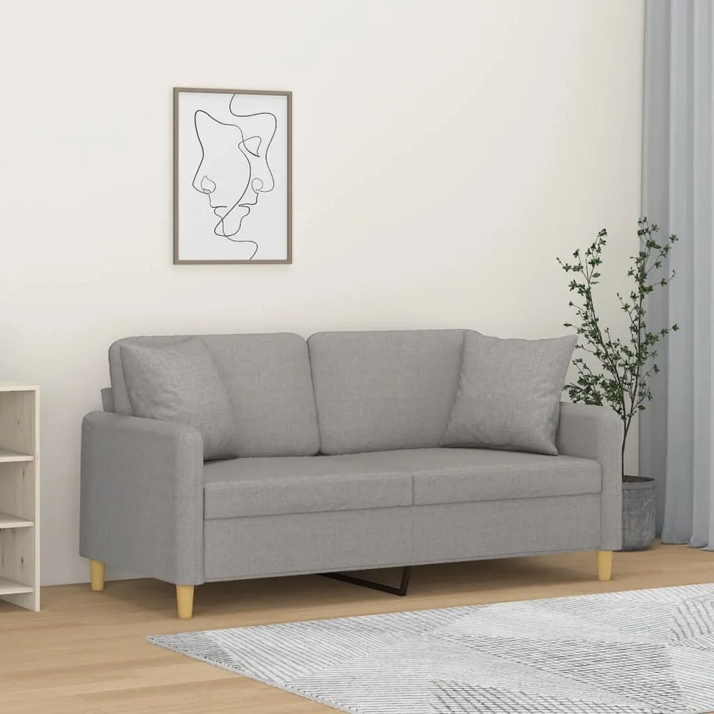 vidaXL Sofá 2 lugares c/ almofadas/almofadões 140cm tecido cinza-claro