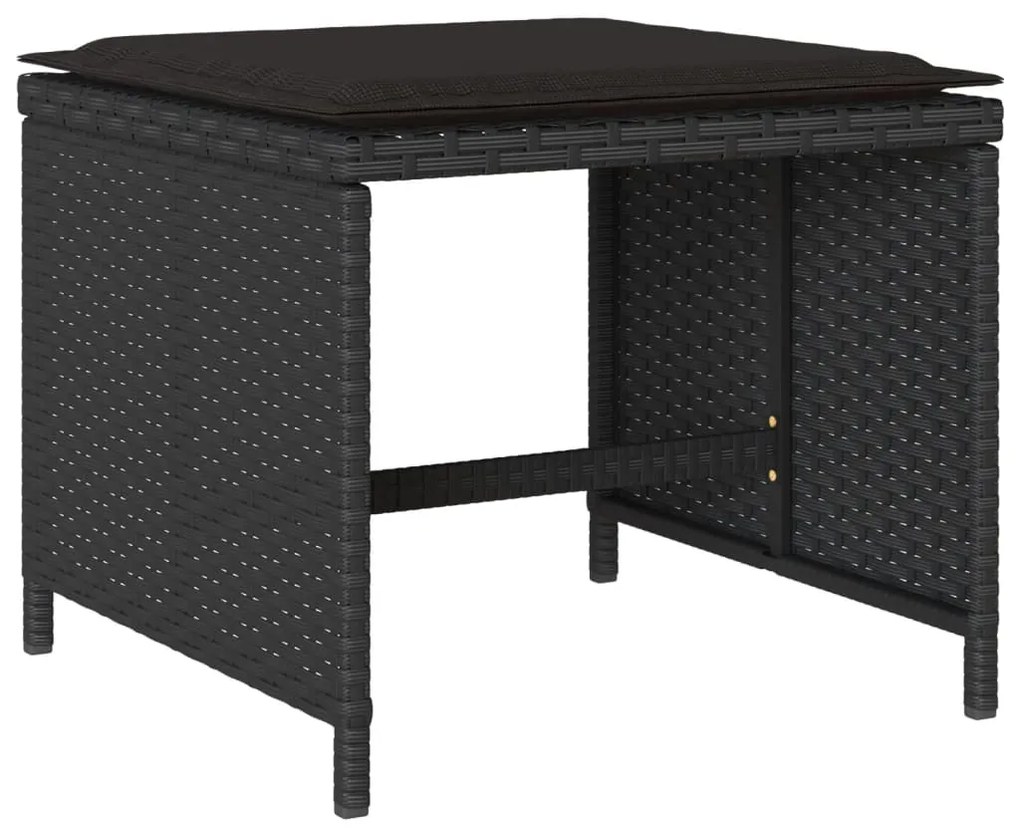 17 pcs conjunto de jantar p/ jardim c/ almofadões vime PE preto