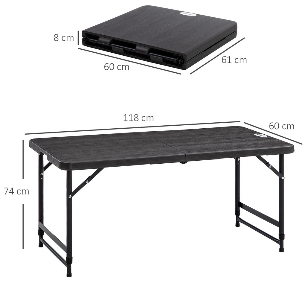 Outsunny Mesa de Jardim Dobrável Mesa de Exterior com Altura Ajustável para 4 Pessoas para Pátio Varanda Carga Máx. 60kg 118x60x56-74cm Cinza Escuro