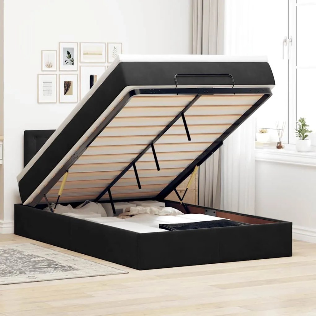 Estrutura de cama otomana com colchão 120x200 cm veludo preto