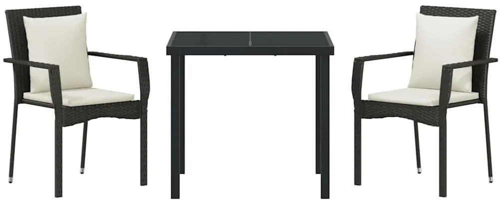 Conjunto de Jantar de Jardim 3 pcs Preto 80 x 80 x 73 cm