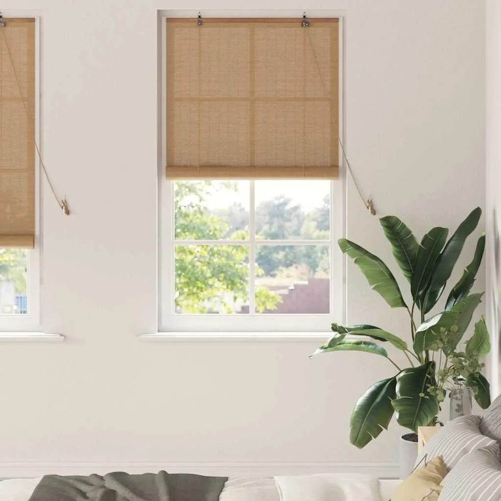 vidaXL Estores de rolo com cortinas Manual Castanho 90 x 220 cm Bambu