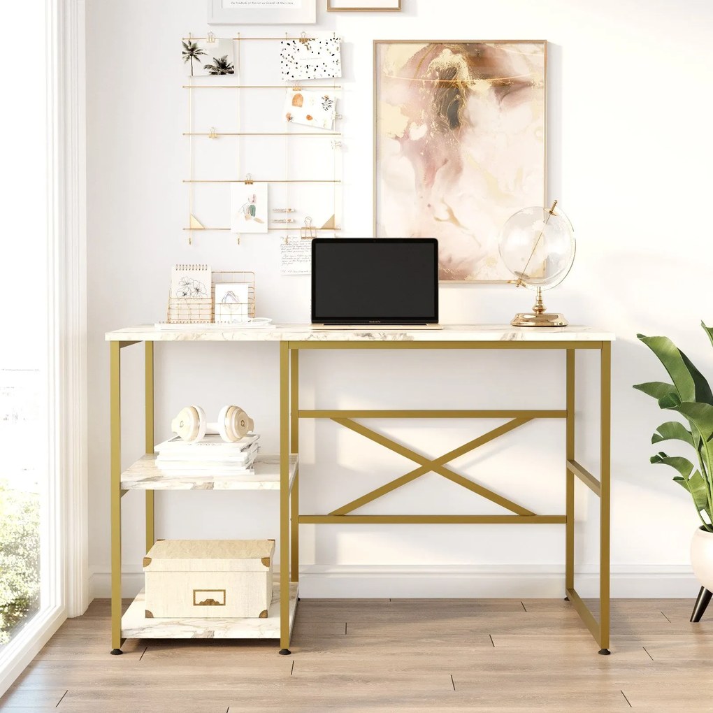 Secretária VG23 – Mármore Branco e Dourado – 120x75x60 cm