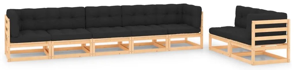 7 pcs conjunto lounge de jardim c/ almofadões pinho maciço