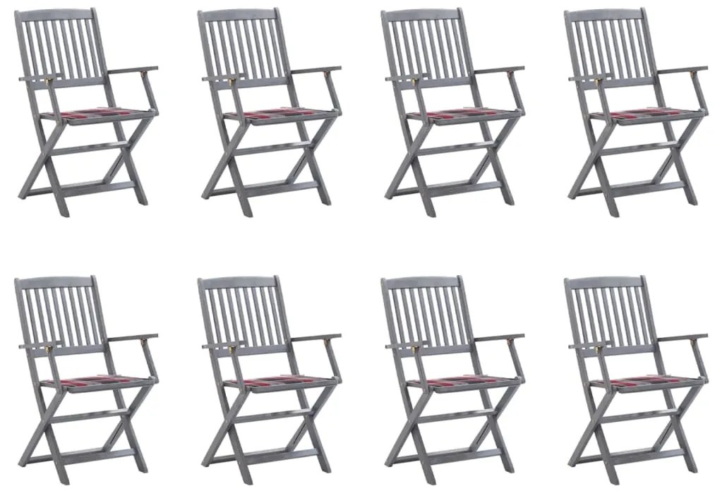 vidaXL Cadeiras de exterior dobráveis 8pcs c/ almofadões acácia maciça