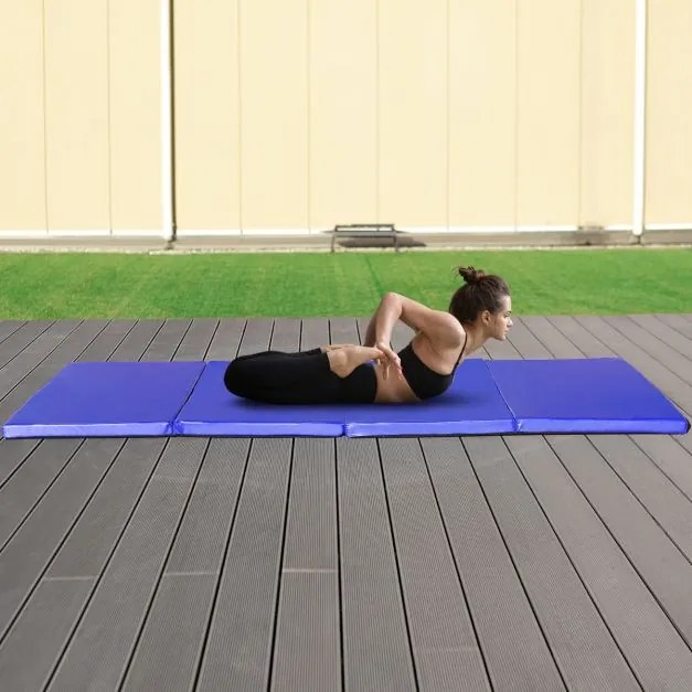 Tapete de ginástica dobrável e antiderrapante Tapete de chão macio dobrável para exercícios de ioga e fitness em casa 240 x 116 x 5 cm Azul