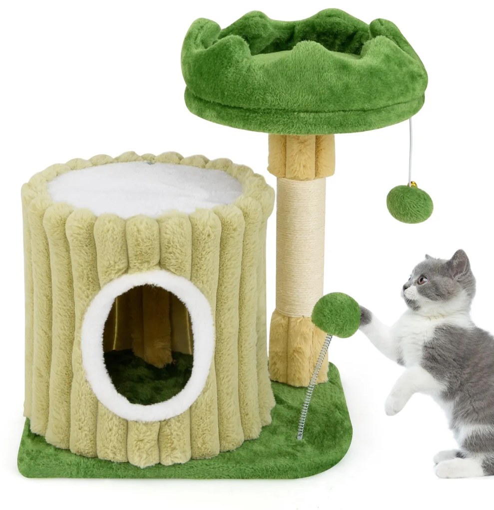 Arranhador para gatos moderno e compacto para gatos pequenos com arranhador de sisal Bola suspensa Verde