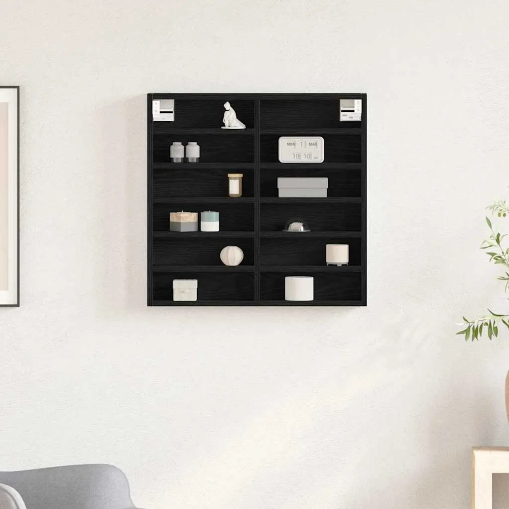Armário Vitrine Preto Carvalho 60x8,5x58 cm Madeira Engenharia