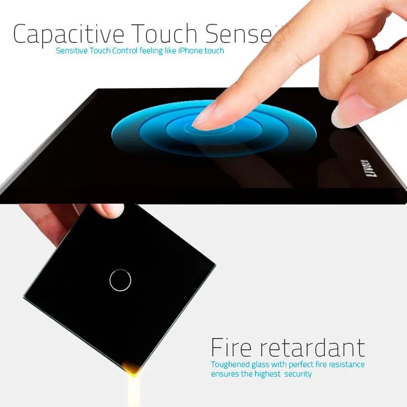 Interruptor interruptor tátil 1 botão com temporizador, Painel preto vidro temperado