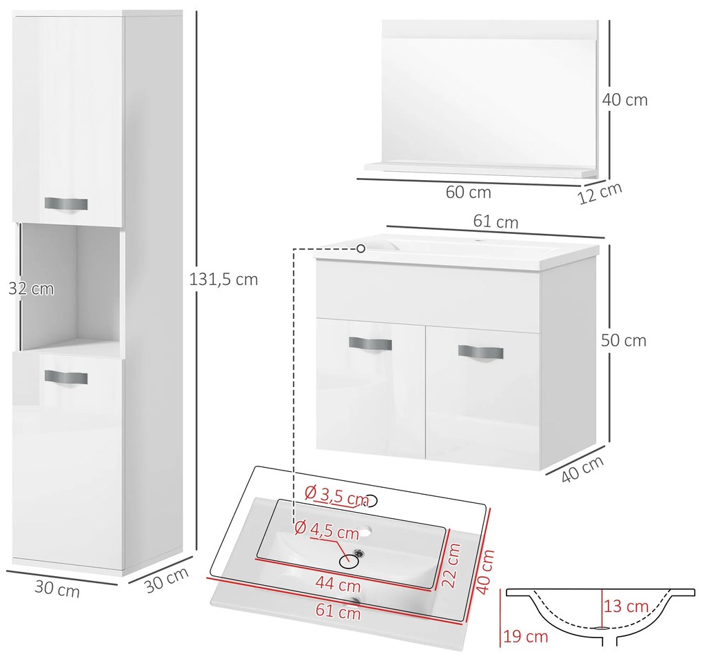 Conjunto de Móveis para Casa de Banho "Porto" com Lavatório – 4 Peças