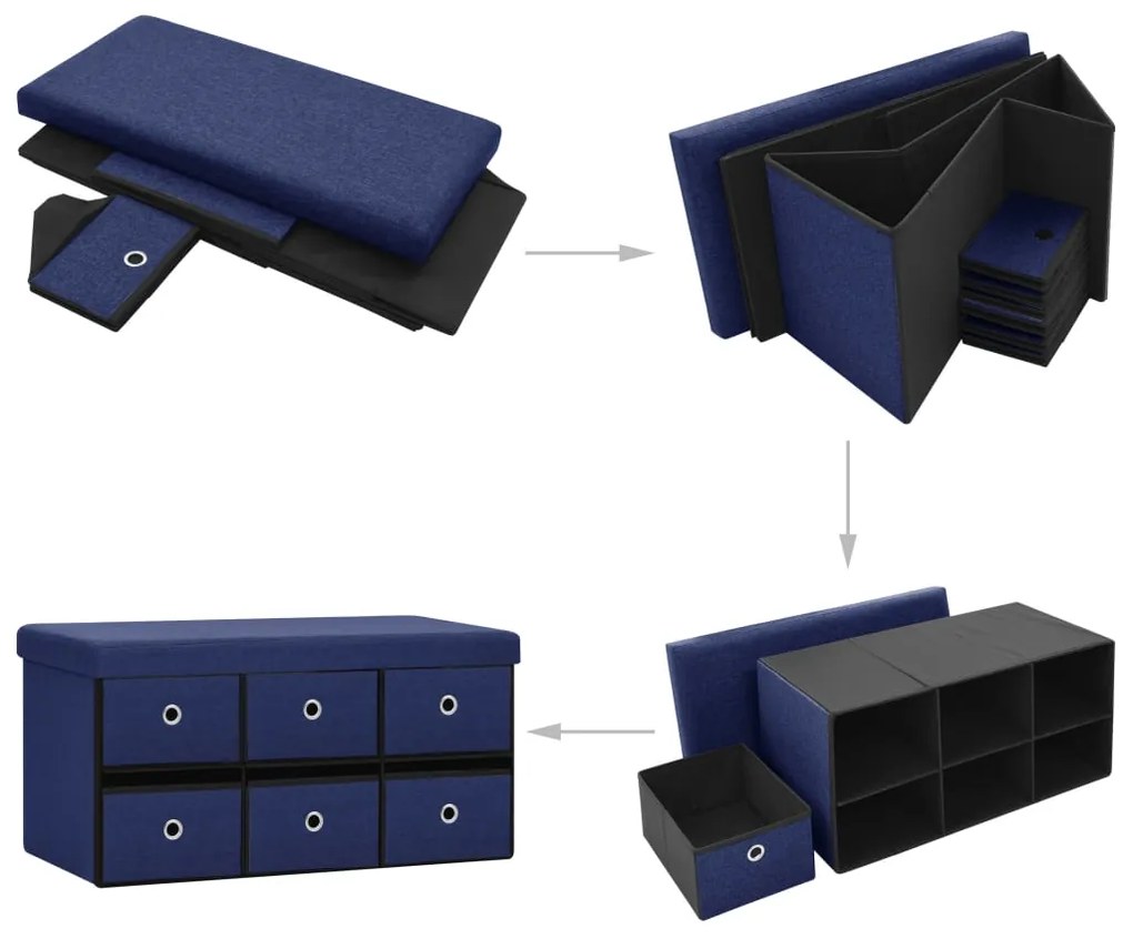 Banco de arrumação dobrável 76x38x38 cm linho falso azul