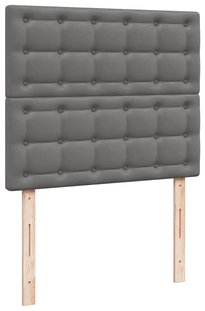 Cama box spring c/ colchão/LED 120x190cm couro artificial cinza