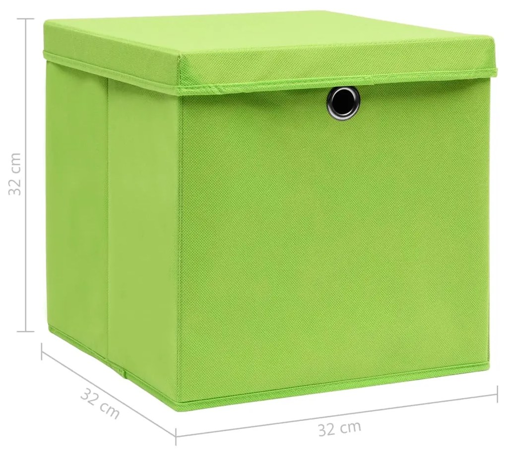 Caixas de arrumação com tampas 10 pcs 32x32x32 cm tecido verde