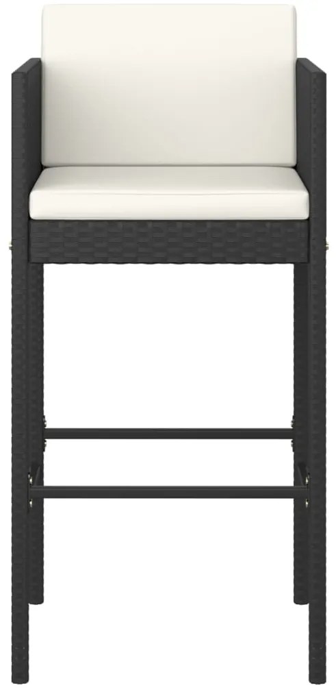 3 pcs conjunto de bar para jardim com almofadões vime PE preto