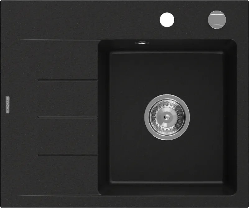 Mexen Ben lava-louça de granito 1-cuba com escorredor, direito 600 x 500 mm, preto, sifão cromado - 6523605000-77