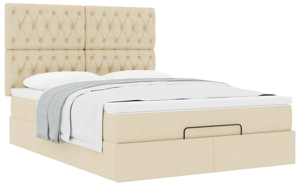 Estrutura de cama otomana com colchão tecido creme 140x200cm