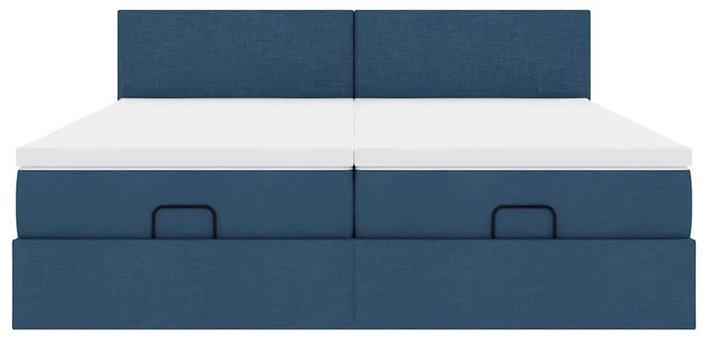 Estrutura de cama otomana com colchões 200x200cm tecido azul