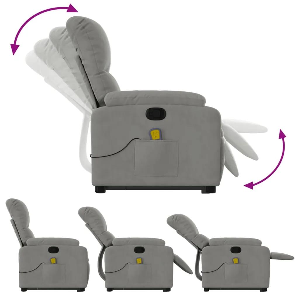 Poltrona massagens reclinável elevatória microfibra cinza-claro