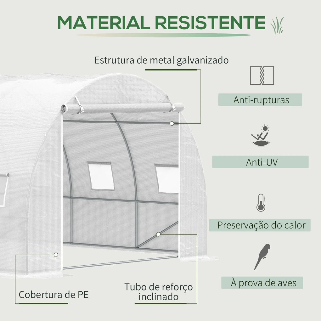 Estufa de Túnel 600x300x200cm com Porta Enrolável 12 Janelas Cobertura