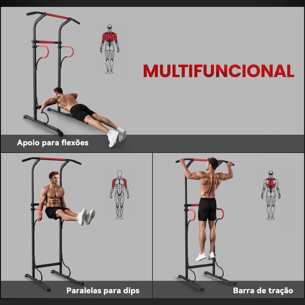 Barra de Elevações com Altura Ajustável Estação de Flexões Máquina de Elevações Multifuncional para Treino de Força 98x84x171-219 cm Preto