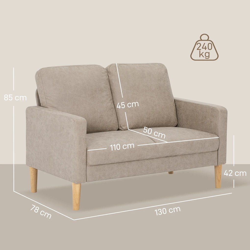 Sofá de 2 Lugares Estofado em Microfibra Sofá Moderno com Pés de Madeira Apoio de Braços 130x78x85 cm Creme