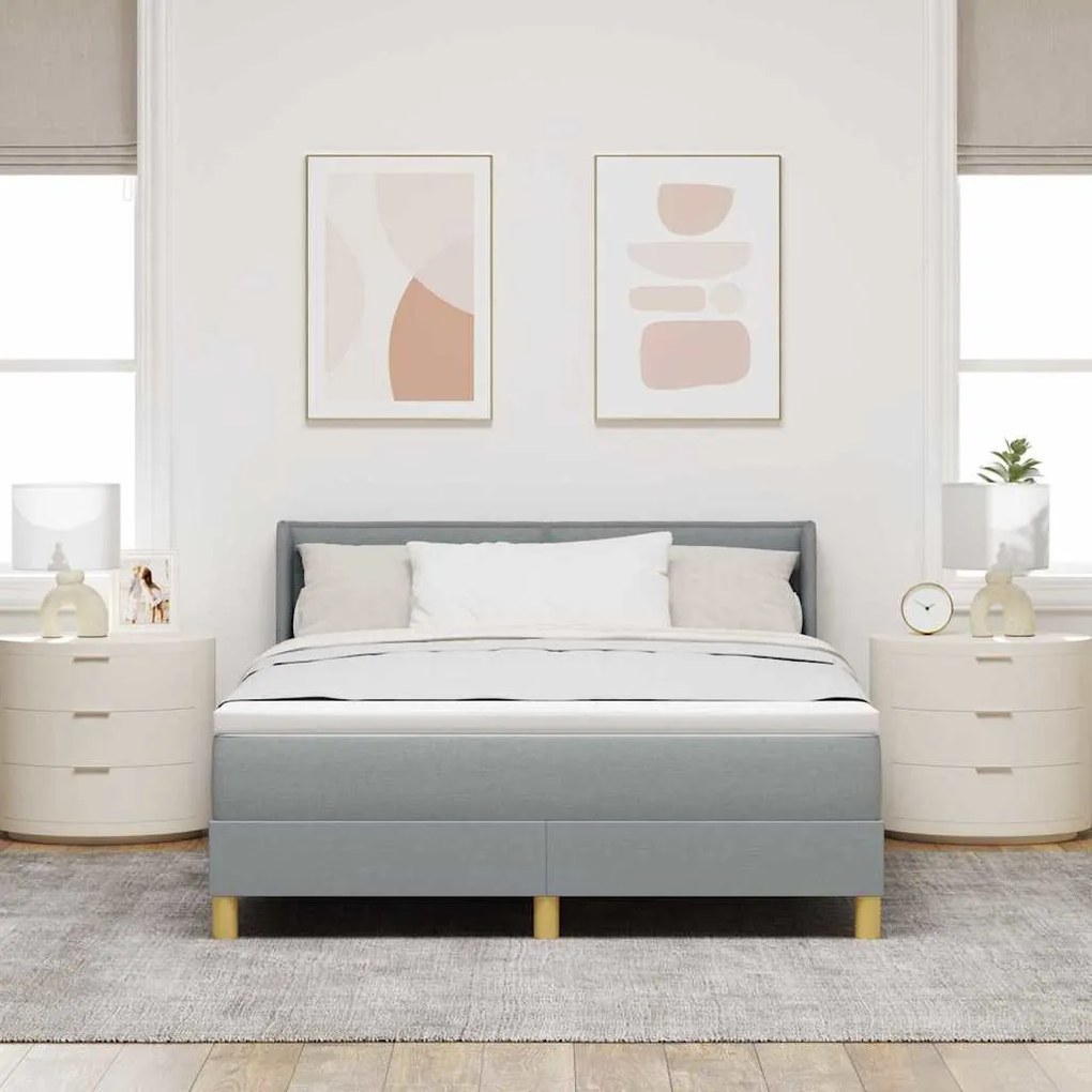 Cama Box com Colchão Cinza Claro, 140 x 200 cm, Tecido