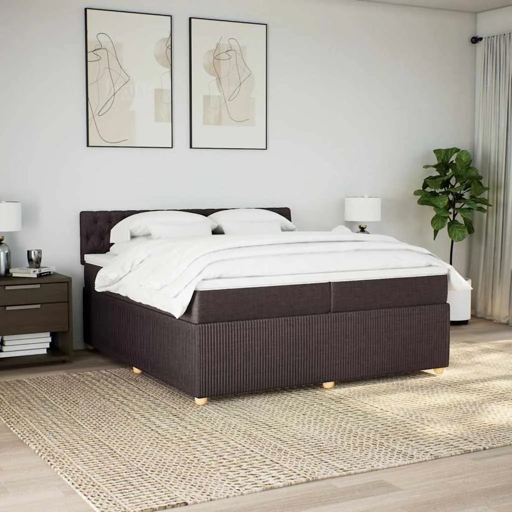 Cama com molas/colchão 200x200 cm tecido castanho-escuro